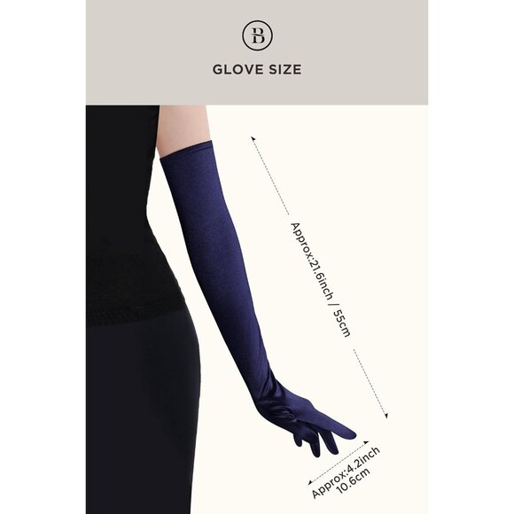 Women's Dark Blue Long Opera Party 20s Satin Gloves Stretchy Elbow Length - Picture 7 of 7